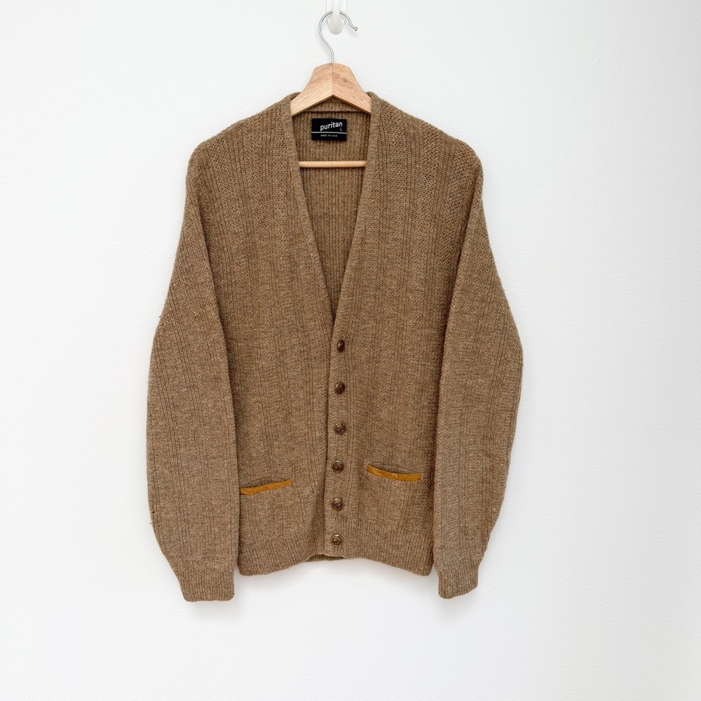 Vintage 70s Puritan Tan Men's Grandpa Cardigan